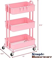 Vista 6 de Simple Houseware Carrito de metal resistente de 3 niveles, rosa
