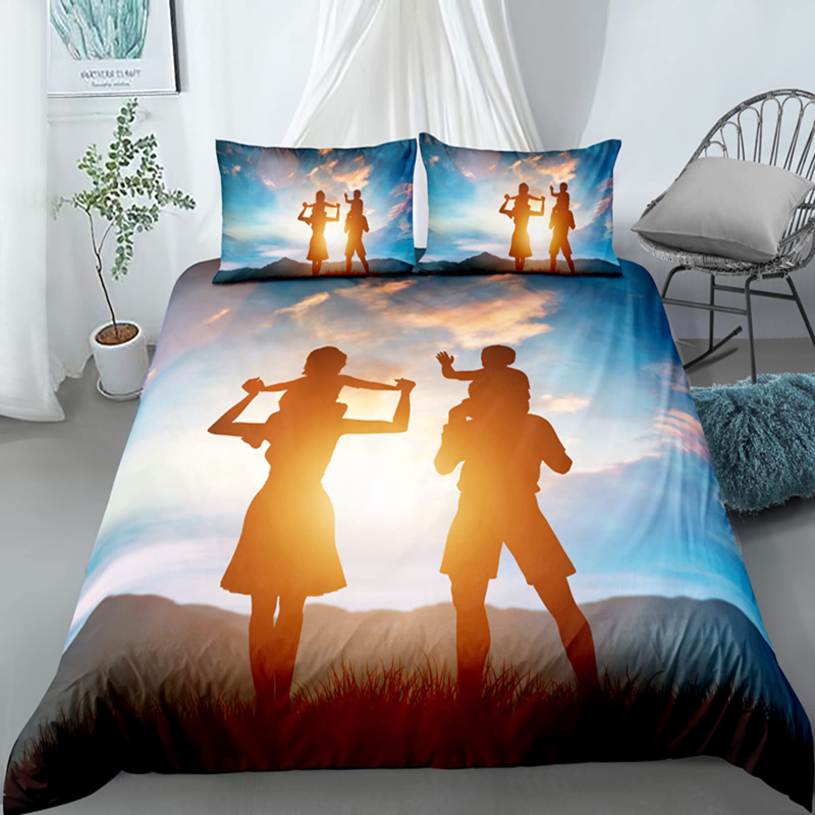 Housse de couette 160x200 bleue en microfibre avec 2 taies d'oreiller