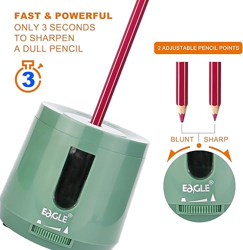 Miniatura 2 de Eagle Sacapuntas con bateríaUSB, sacapuntas eléctrico con alta capacidad, función de parada automática, puntos de lápiz ajustables, perfecto para