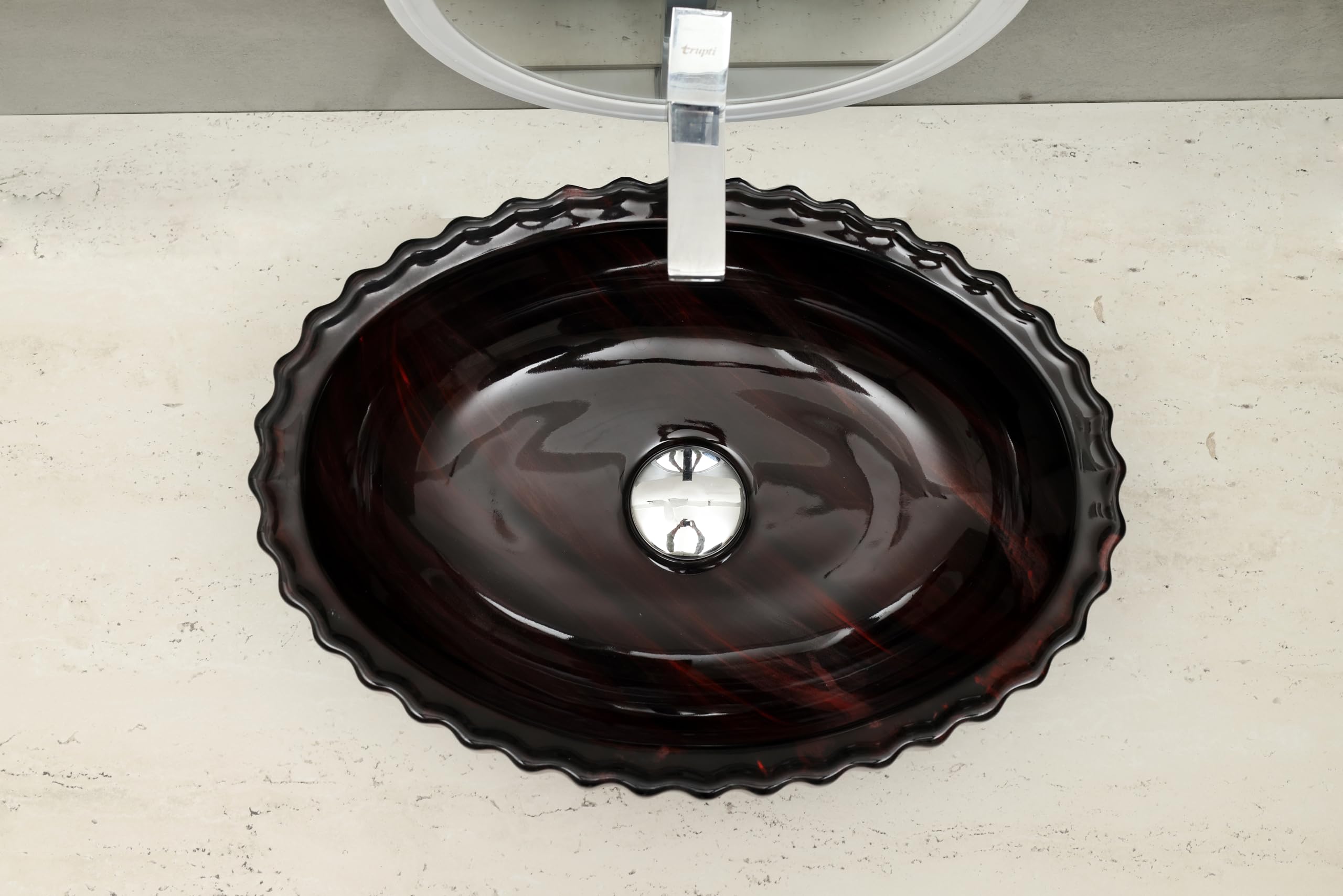 HISRE Designer Table Top Vessel Sink Wash Basin For Bathroom | Ceramic Bathroom Sink | Wash Basin Over Counter (19 x 13.5 x 5.5 Inch) (Style - 3) CE3304, photo 4 of 4