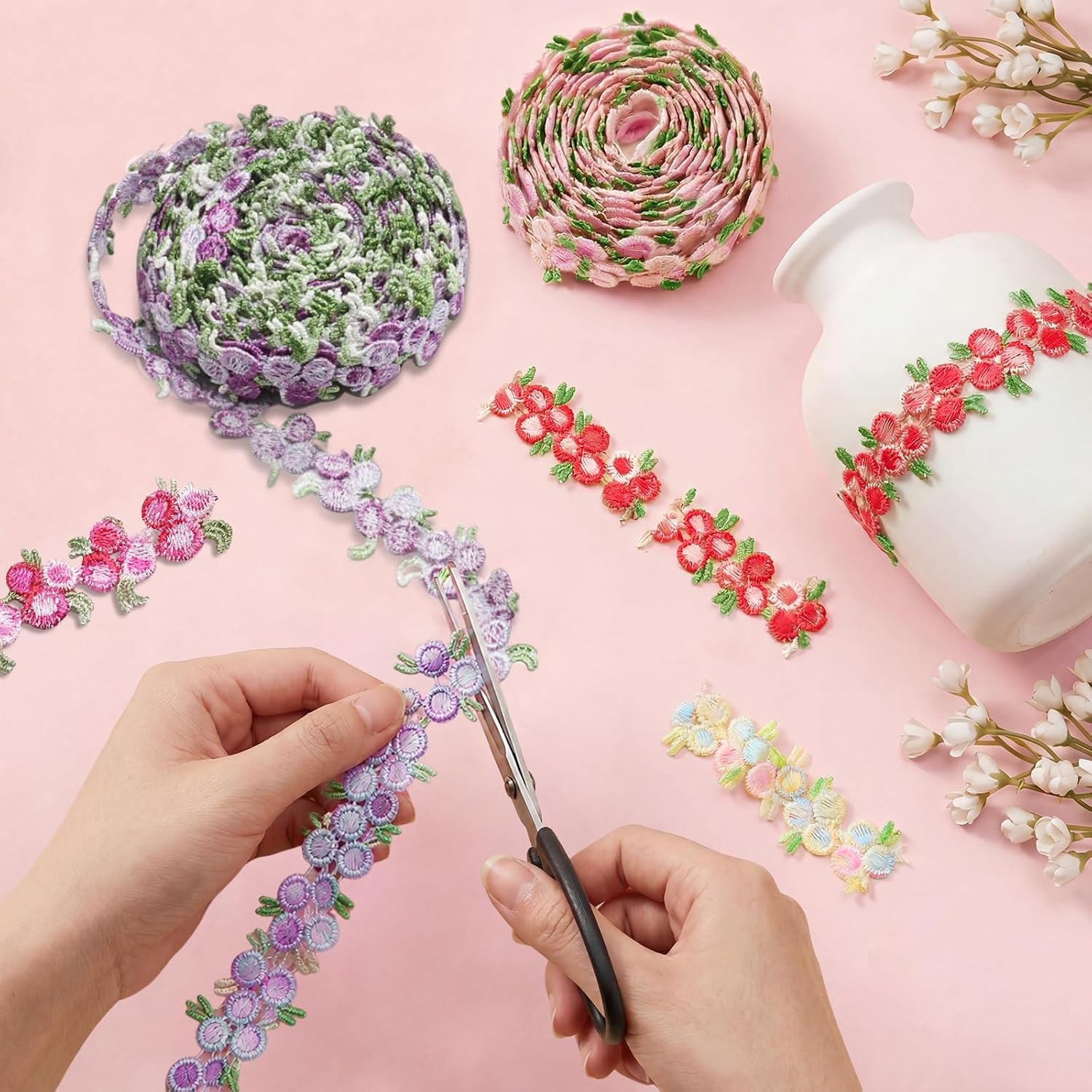 Flower Trim Ribbon, 5 Colors, 5 Yards x 0.79 Inch(1 Yard Each)