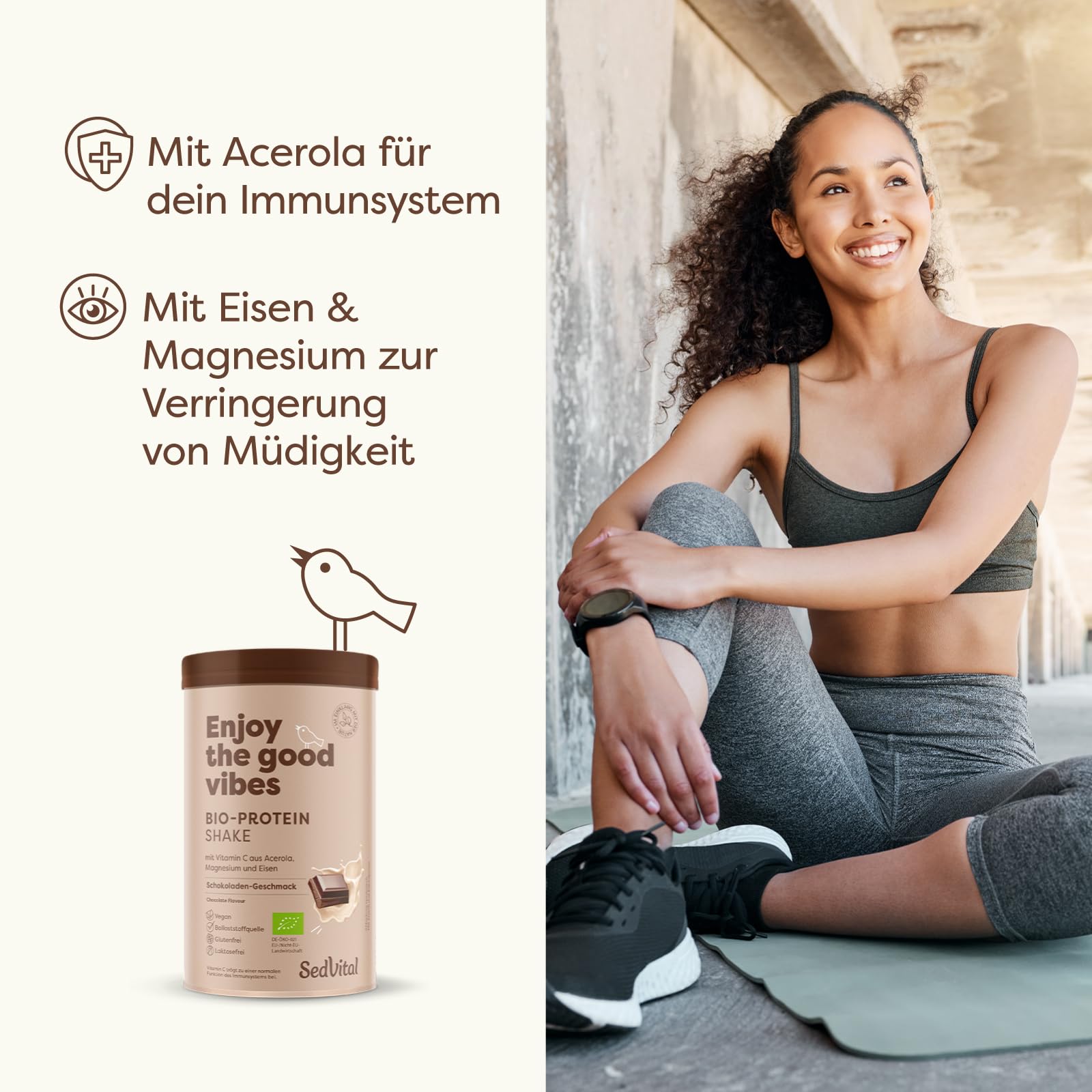 SEDVITAL Bio Protein Pulver vegan - mit Vitamin C, Magnesium und Eisen, laktose- & glutenfrei, Ballaststoffquelle, Schoko Geschmack für Immunsystem und Energie 360 g