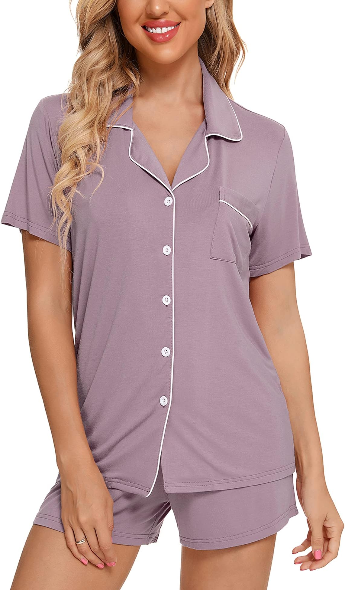 FERDAT Pajama Sets for Women 2 Piece Button Down PJS Shorts Soft Labor and Delivery Sleepwear S-XXL