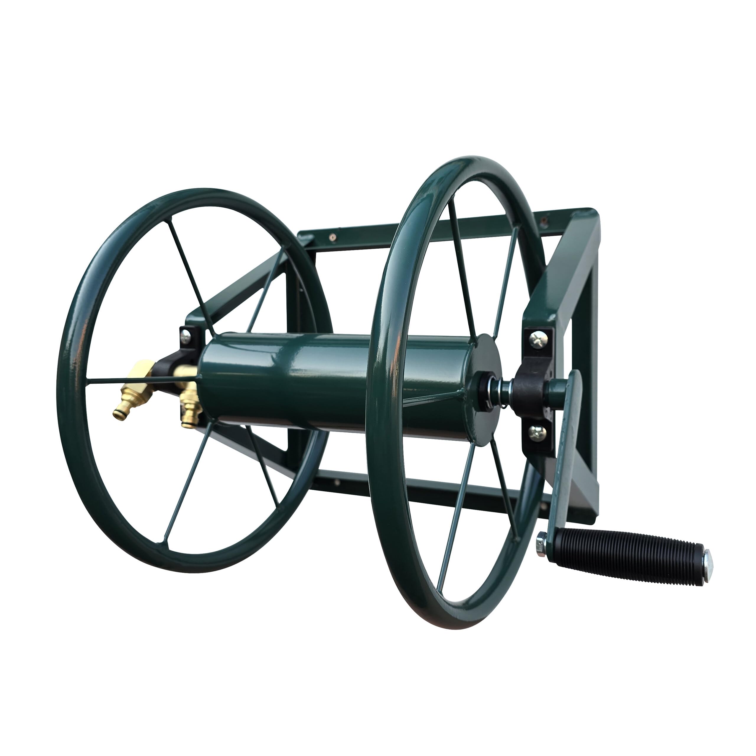 Relaxdays Stainless Steel Hose Reel, Wall-Mount with Quick-Connect, 60m, Green, 55x48x42 cm