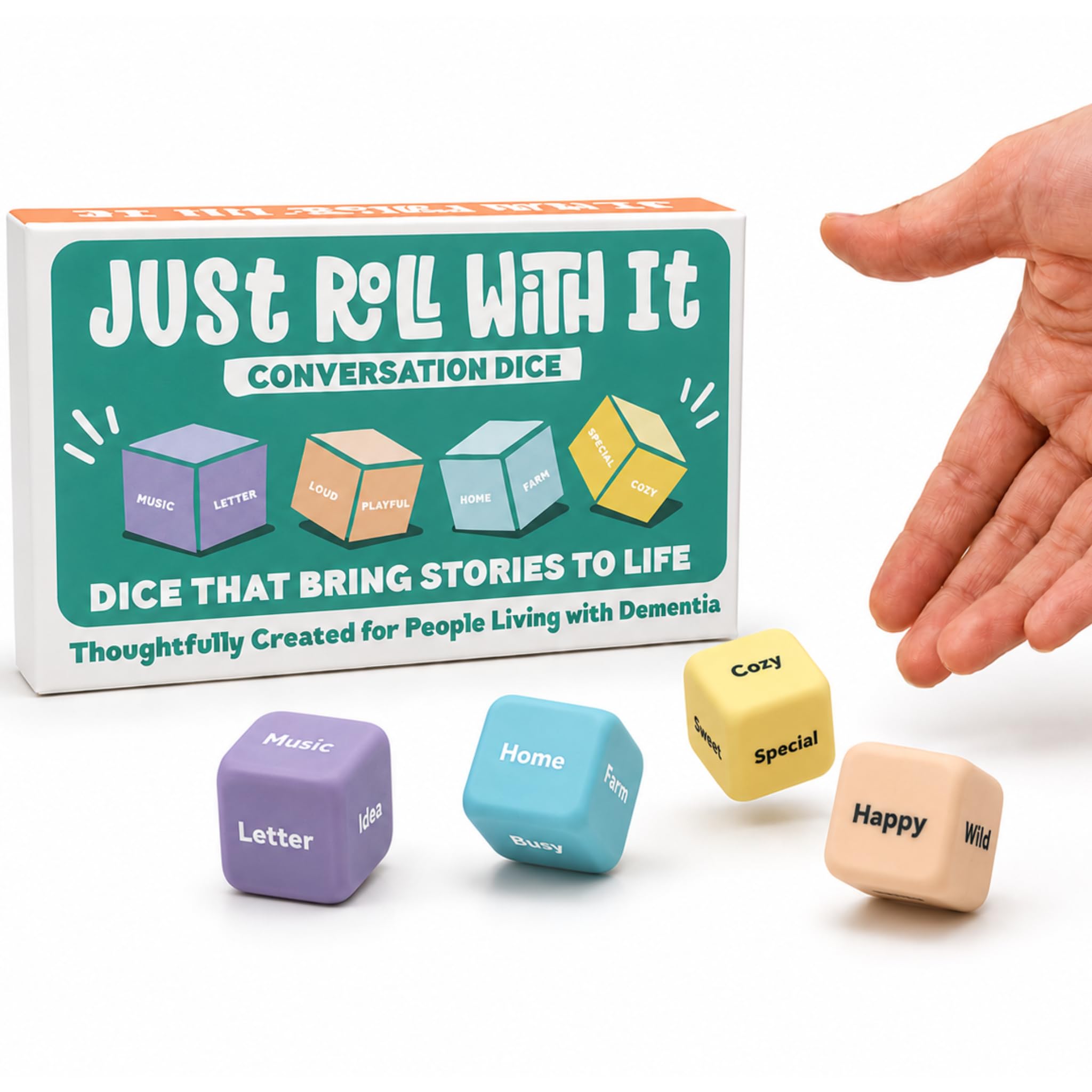Just Roll With It Gesprächswürfel, Demenzaktivitäten für Senioren, Alzheimer und Demenz, ideal für Personen, die mit Demenz leben, Familien und Betreuer