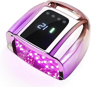 Professional Rechargeable UV LED 96W Portable UV Light for Nail Lamp Machine with Removable Stainless Steel Bottom,4 Timer Setting and Smart Sensor Nail Dryer Purple