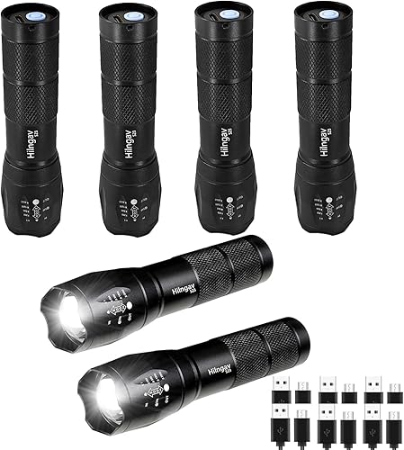 Paquete de 6 linternas LED recargables, mini linternas de camping superbrillantes pequeñas con haz zoomable, práctica carga USB C para camping,