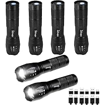 6 Pack LED Rechargeable Flashlight, Super Bright Small Mini Camping Flashlights Zoomable Beam, Convenient USB C Charging for Camping Hiking Outdoor Home Emergency