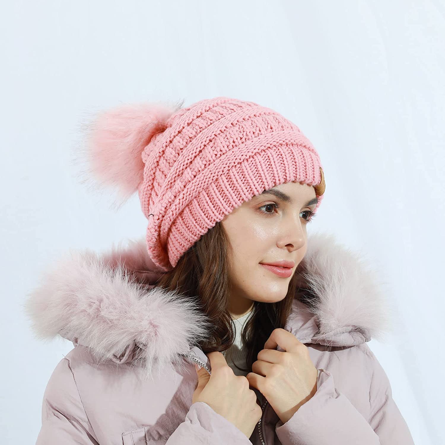 REDESS Cappello Invernale da Donna con Pom Pom Beanie Caldo Foderato in Pile Spesso Slouchy Snow Knit Chunky Baggy Skull Berretto da Sci