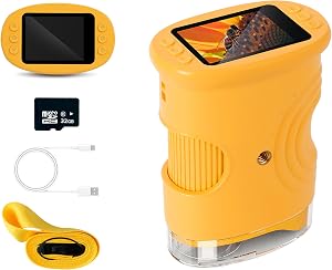 Microscope Mcbazel pour enfants, microscope numérique portable 1000x, caméra HD 2MP, jouet STEM portable, anti-vibration, lumières LED, rechargeable – Cadeau pour garçons et filles de 4 à 12 ans