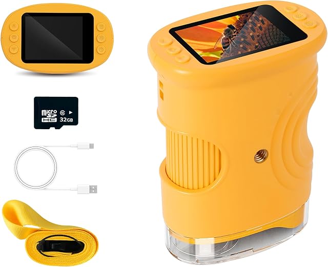 Microscope Mcbazel pour enfants, microscope numérique portable 1000x, caméra HD 2MP, jouet STEM portable, anti-vibration, lumières LED, rechargeable – Cadeau pour garçons et filles de 4 à 12 ans