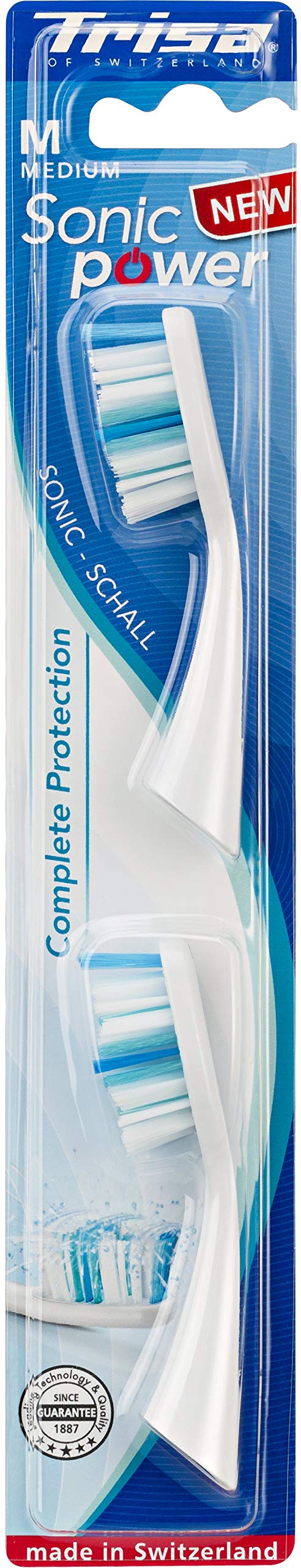 TrisaComplete Protection Replacement Toothbrush Heads Medium for Trisa Sonic Power Electric Toothbrush. for efficient and Thorough Cleaning of Teeth. Brand Quality Made in Switzerland.
