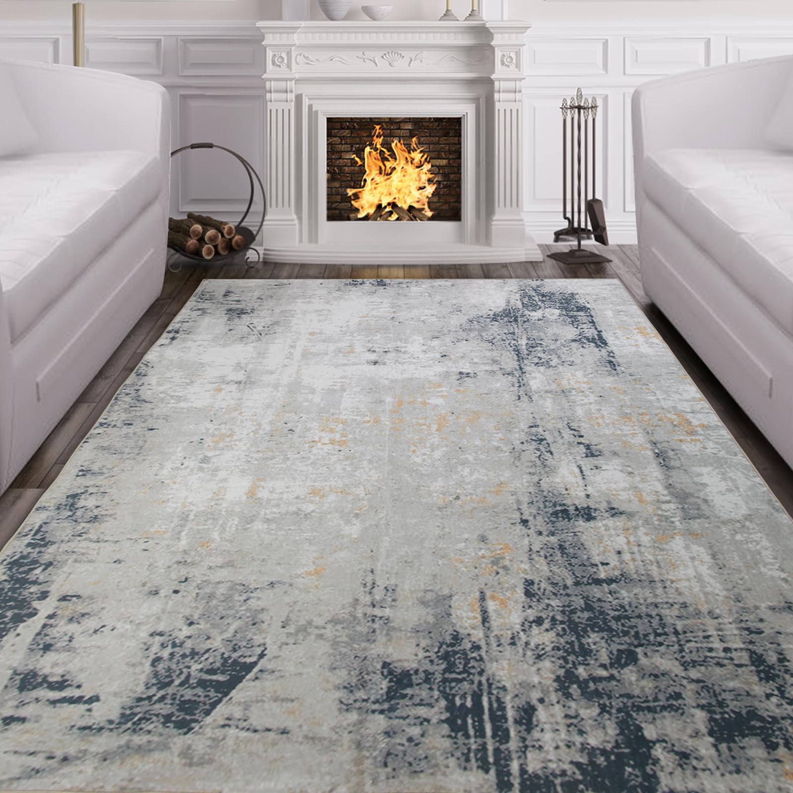 SUOBIA Machine Washable 6X9 ft Area Rug, Large Non Slip Modern Abstract Floor Mat, Lightweight and Foldable Low Pile Carpet for Indoor Livingroom