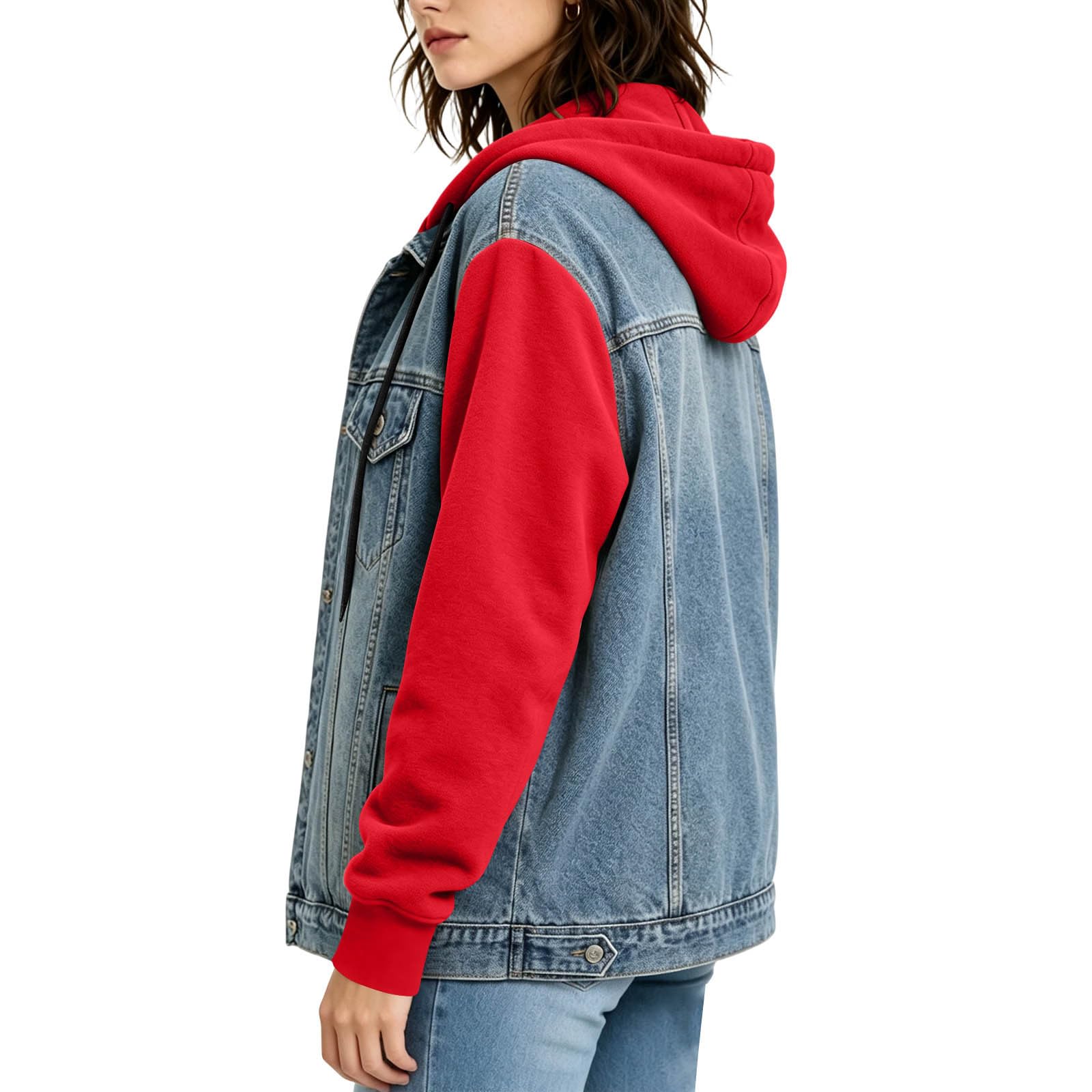 Jeansjacke Damen Übergangsjacke Kapuzenjacke Sweatjacke Damen-jacken