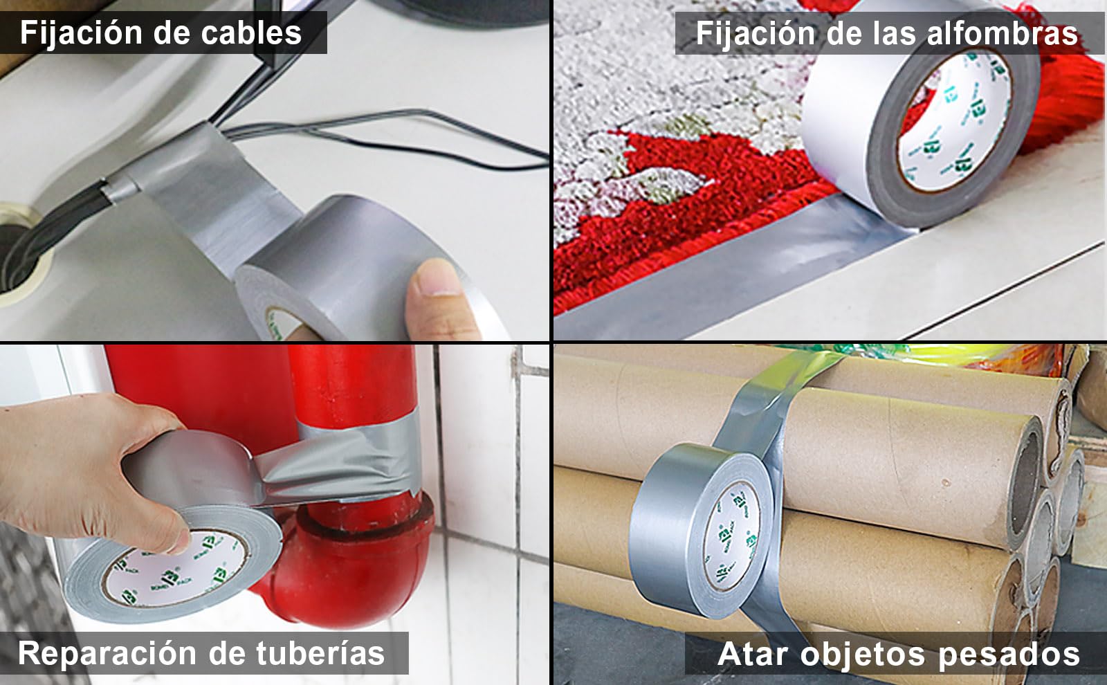 BOMEI PACK Cinta americana Gris profesional, 50mm x 50 m, cinta impermeable de tela para reparaciones, manualidades, uso en interiores y exteriores - 3 Rollos