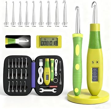 BZVV Light Up Crochet Hook Set with Counter,Dual Handles and 18 Heads | Thickened reinforced connection, ergonomic backup handle, dedicated hook organizer, full-process tools and upgraded gift box