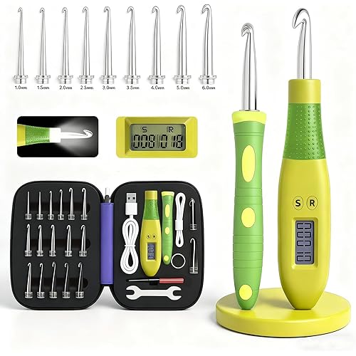 Light up Crochet Hook Set Counting Set Digital Crochet Kit Ergonomic with Lighted Led and Stitch for Crocheting and Knitting