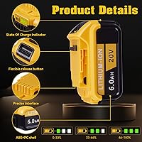 Vista 2 de Paquete de 2 baterías de repuesto de 6.0Ah 20V Max para Dewalt DCB208 DCB207 DCB206 DCB204 DCB203 DCB201 DCB200 DCB180 compatible con herramientas