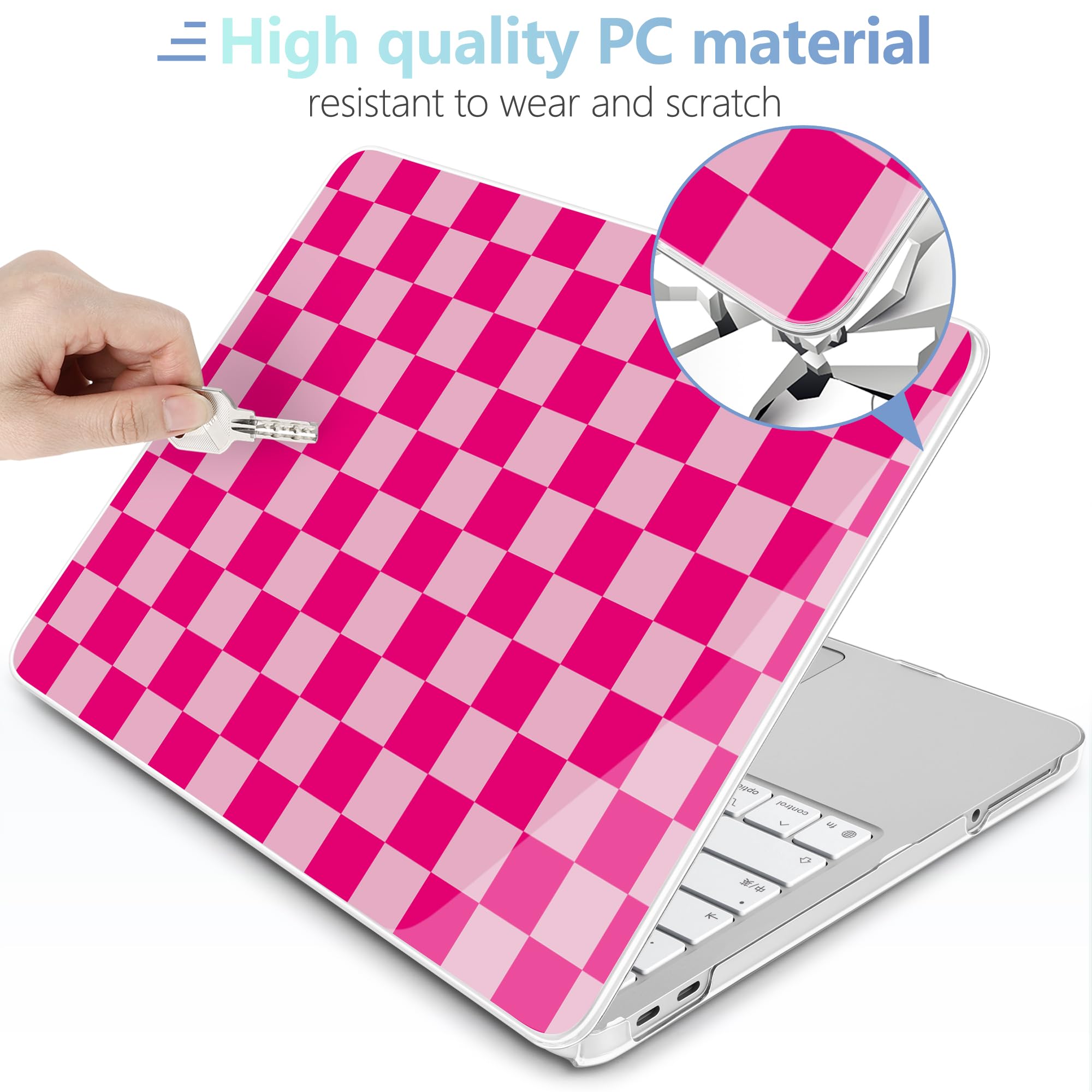 MEEgoodo Custodia stampata 4 in 1 per MacBook Neo 13" modello A3404, versione 2026, custodie rigide per laptop con skin per tastiera, pellicola protettiva per schermo e cover per webcam, a scacchiera