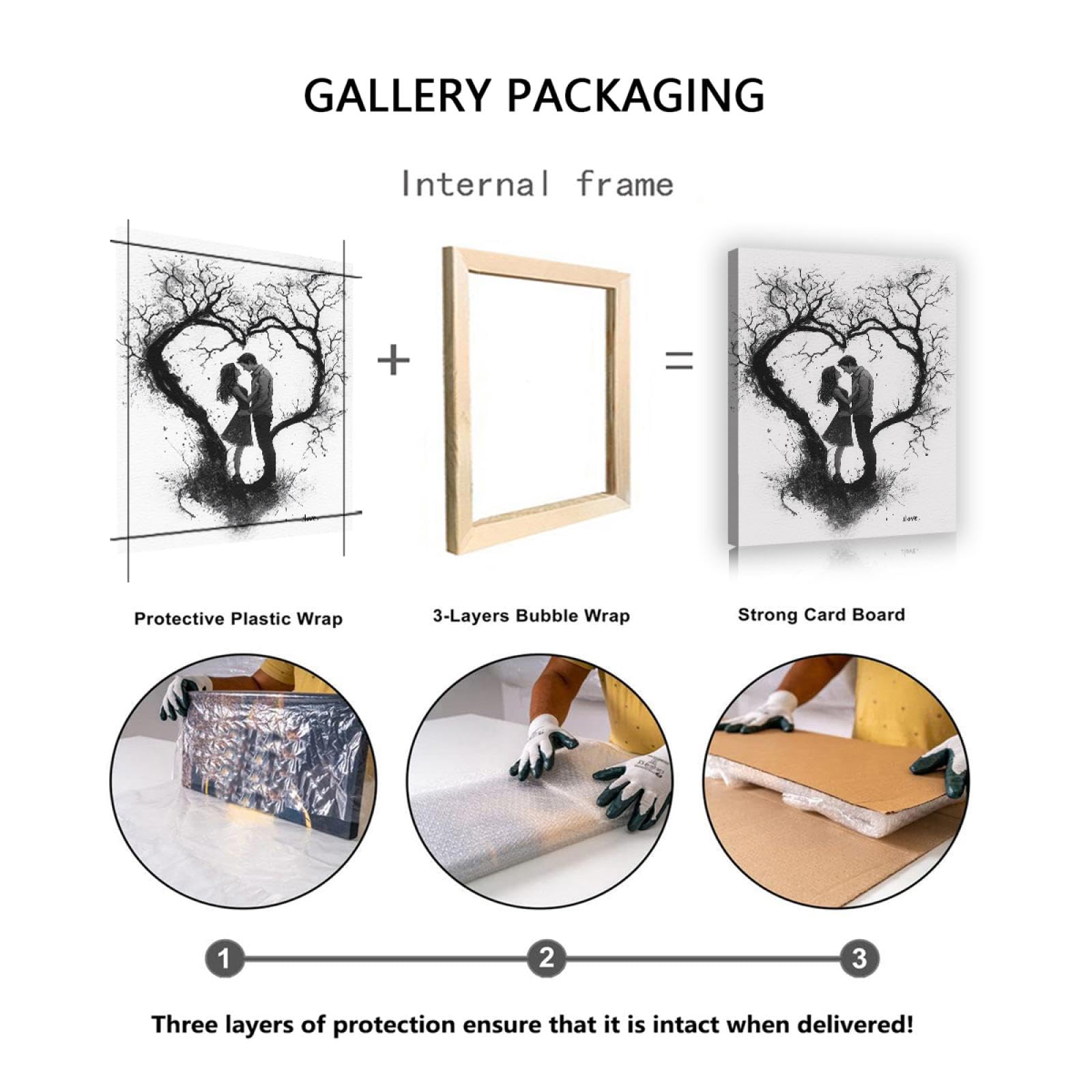 Creativo Amore Design Tela Arti Della Parete Rami A Forma Di Cuore E Giovane Coppia Opere D'arte Poster Per Il Soggiorno Lobby Room Wall Decor Bianco 60x80cm Innerframe