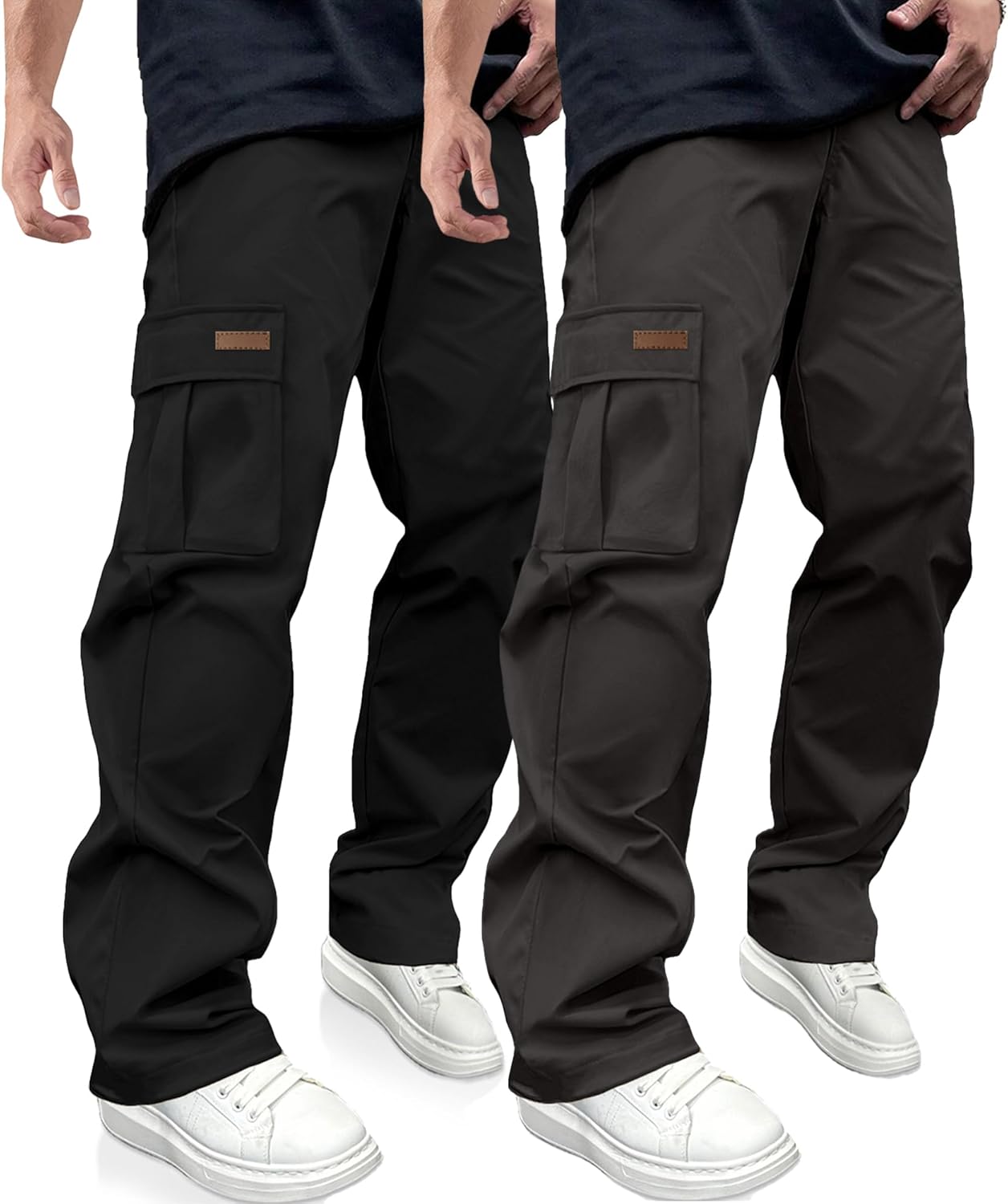 PLEPAN Men's Casual Cargo Pants Drawstring Hiking Pants Workout Tactical Joggers Sweatpants for Men
