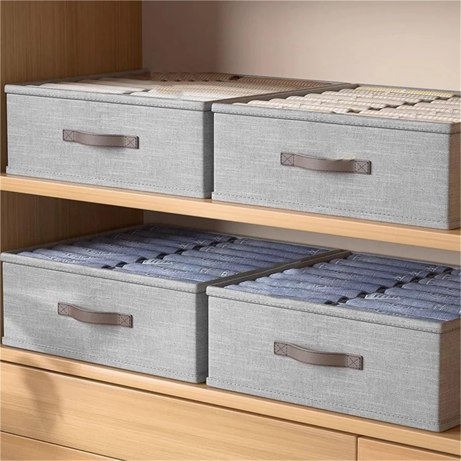 Organizador De Cajones Armario organizador de almacenamiento ropa, suéter, camiseta, caja, pantalones gruesos, interior, calcetines for el hogar(Beige)