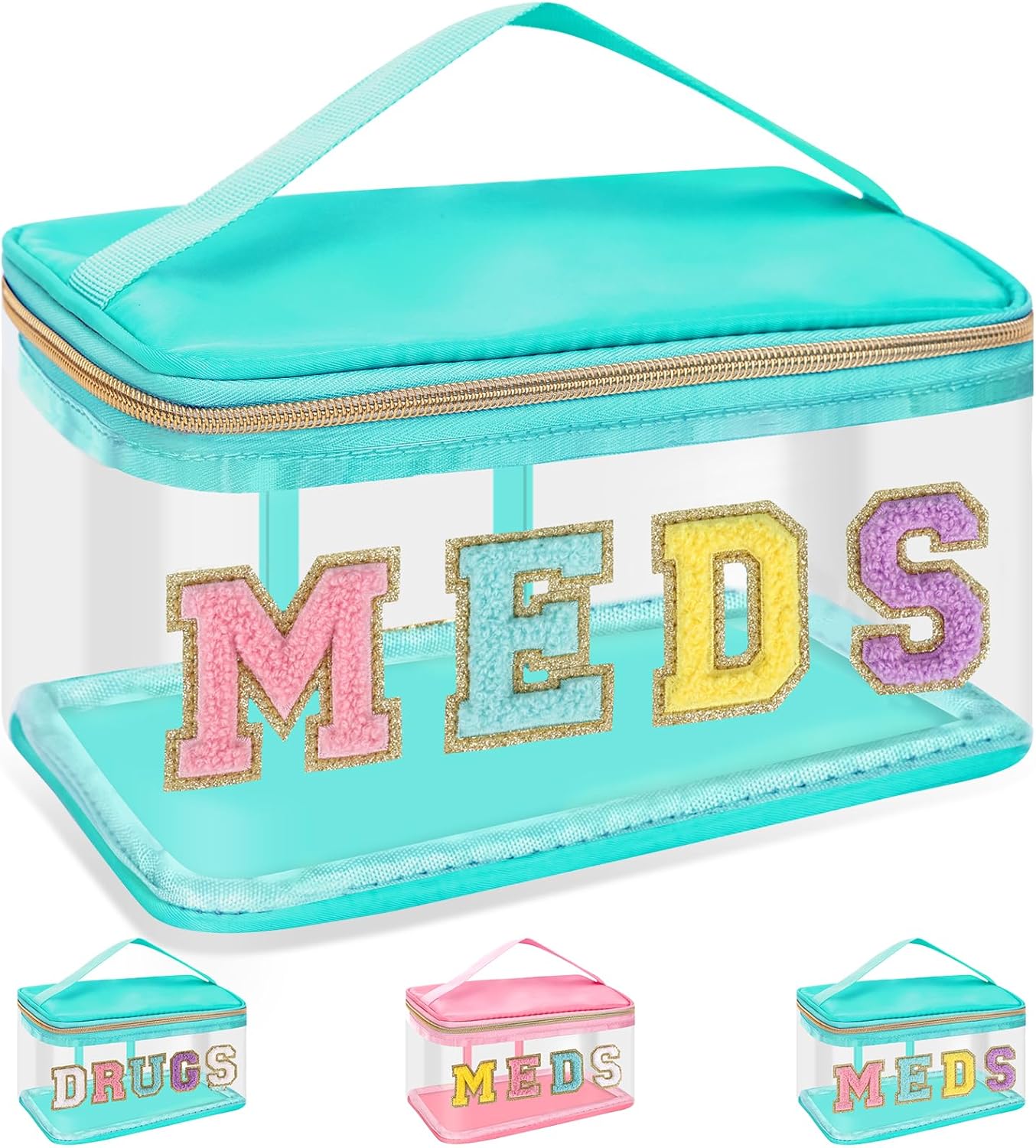 Amazon.com: Chenille Letter Bag Clear MEDS Makeup Pouch, Preppy Small ...