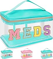 Vista 17 de izuzta Bolsa de maquillaje con letras de chenilla, bolsa de maquillaje de viaje, pequeña bolsa de maquillaje preparada, D-MEDS-Verde