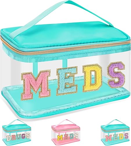 Miniatura 17 de izuzta Bolsa de maquillaje con letras de chenilla, bolsa de maquillaje de viaje, pequeña bolsa de maquillaje preparada, D-MEDS-Verde