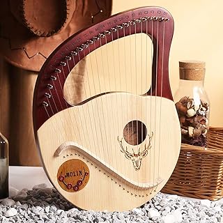 24 String Lyre Harp Mahogany Solid Wood Musical Instrument with Tuning Wrench, for Music Lovers Beginners Kids Adult Musical Instrument Red