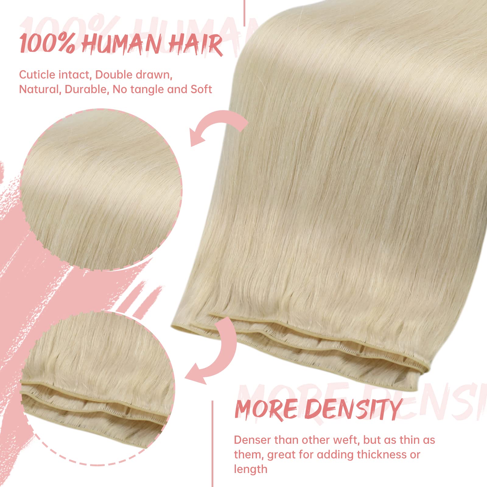 Fshine Geniale Tessitura Extension Capelli Veri Biondo Platino 60g 55cm Ultra Sottile Bundle Remy Capelli Umani Naturali Leggeri Estensioni per Capelli Geniale Matassa Lisci Extension