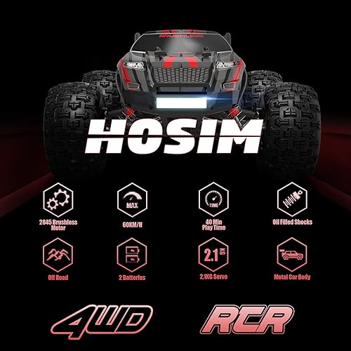 Miniatura 4 de Hosim 116 - Coche RC sin escobillas para adultos de 60 + KMH, 116 RC Monster Trucks 52+KMH 4X4 All Terrains Impermeable Off Road Hobby Grade Gran