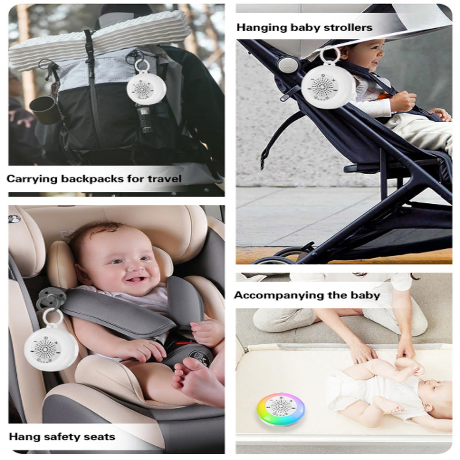 Tragbares weißes Rauschgerät mit 22 beruhigenden Geräuschen, wiederaufladbar, für Babys, Erwachsene, Zuhause, Reisen, Büro, tragbarer Schlafschnuller mit Nachtlicht und Reiseetui