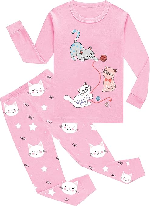 EULLA Pigiama per bambini e bambine, a maniche lunghe, in cotone, per l' inverno, con unicorno, principessa, coniglietto, gufo, due pezzi, biancheria da notte 1-10 anni, 92 98 104 110 116 122 128 134