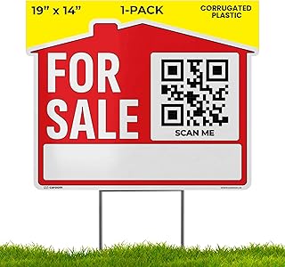 19×14 For Sale Sign for Real Estate (1-Pack) - Weatherproof, Double-Sided | Corrugated Plastic | Stakes & QR App Included