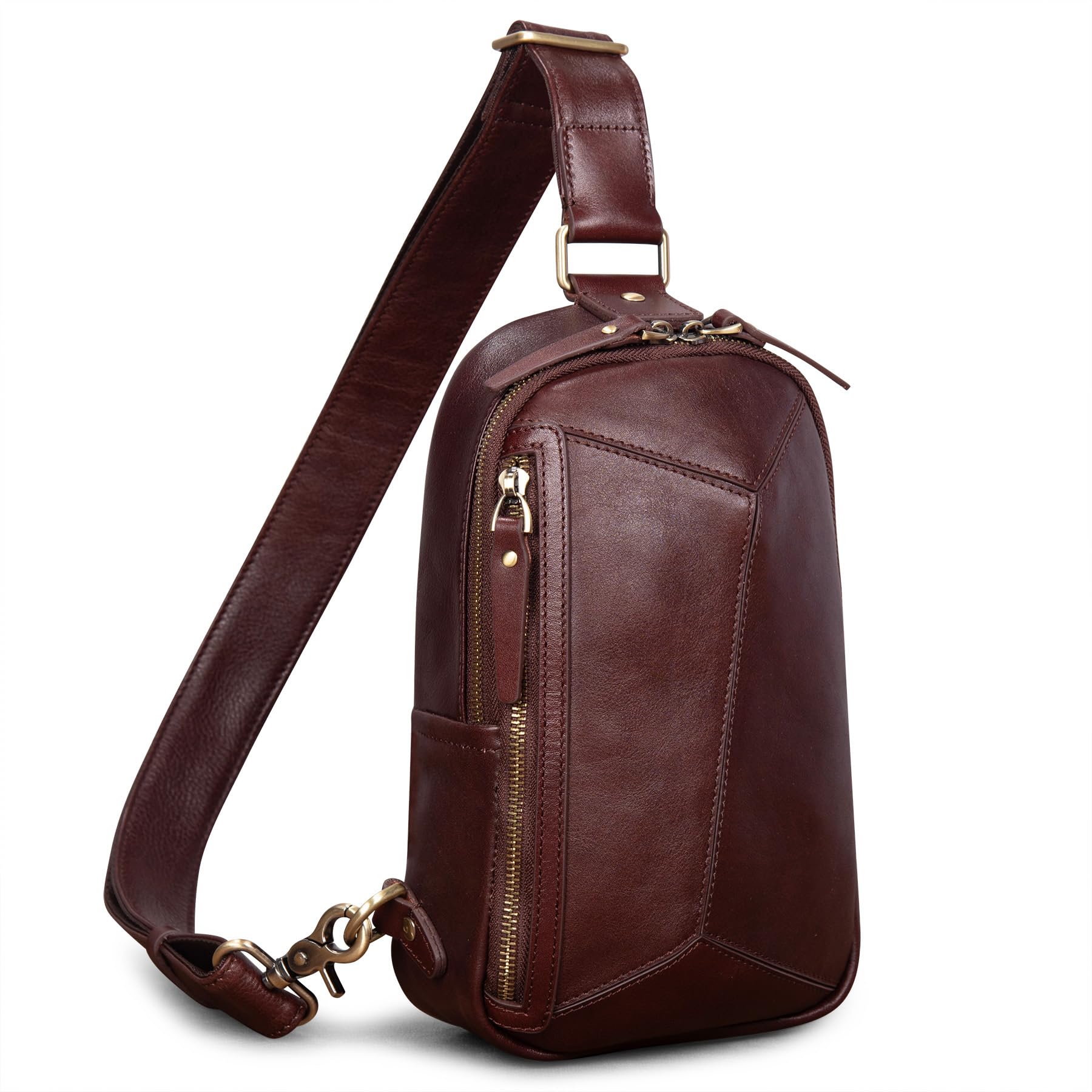 Cenunco Unisex Dark Brown Genuine Leather Sling Bag For Men And Women Crossbody Shoulder Bag Sling Backpack Chest Purse Carry On Daypack, S, Casual