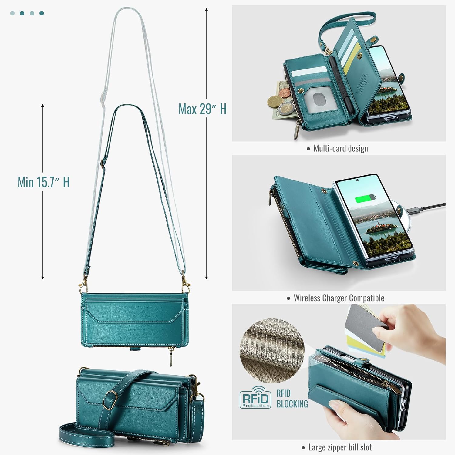 Asuwish Phone Case for Samsung Galaxy Z Fold 7 Zipper Wallet Cover with S Pen Slot and Wrist Strap Flip RFID Blocking Credit Cash Card Holder Cell Accessories ZFold Z7 G Fold7 7Z Women Men Girls Green