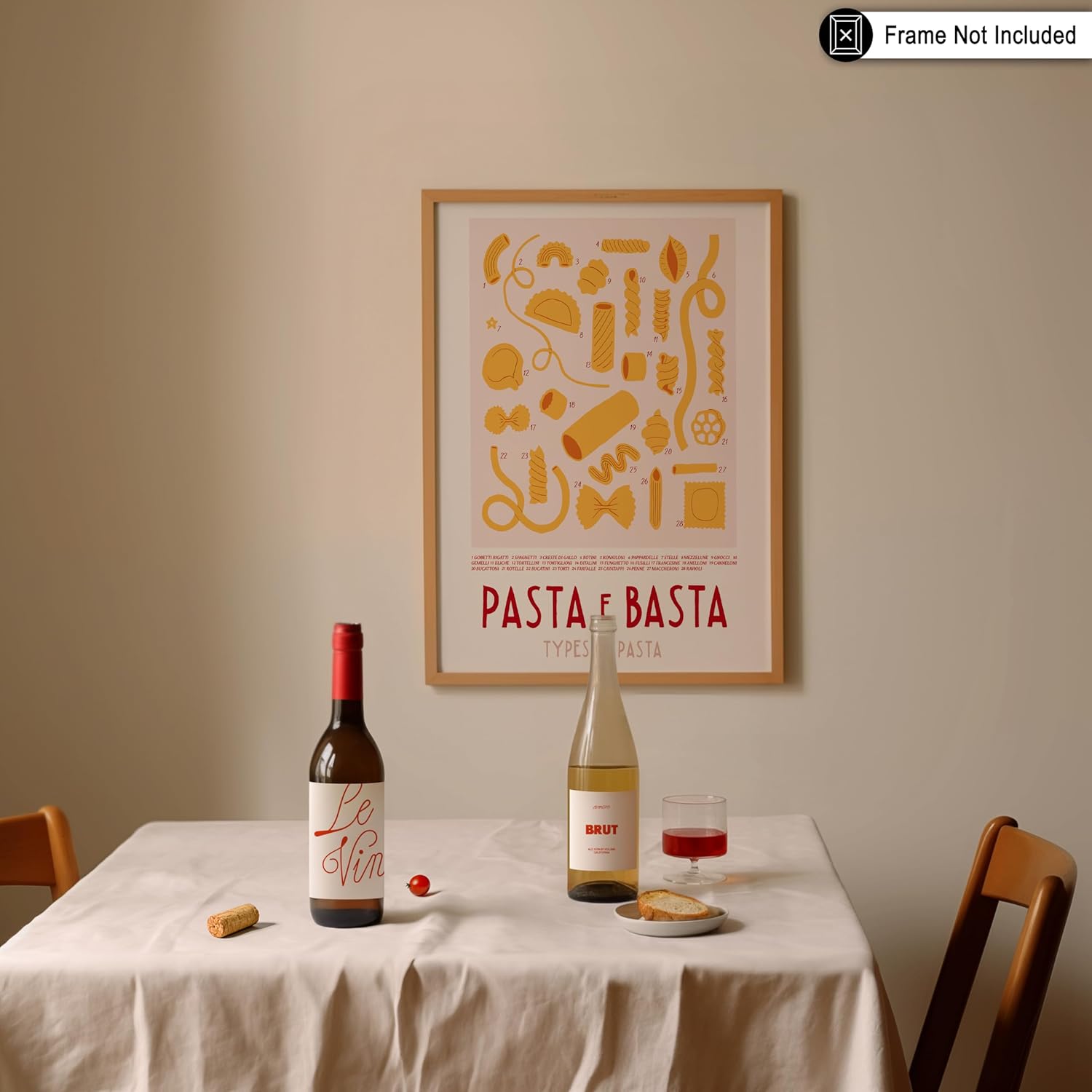 Poster Master Vintage Illustration Poster - Retro Food Print - Types of Pasta, Yellow, Spaghetti, Rotini, Penne - 16x20 UNFRAMED Wall Art - Gift for Artist, Chef - Wall Decor for Kitchen, Restaurant