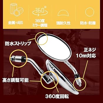 Amazon | TIGRE BLANC オーバル バイク ミラー ショート 汎用 正ネジ