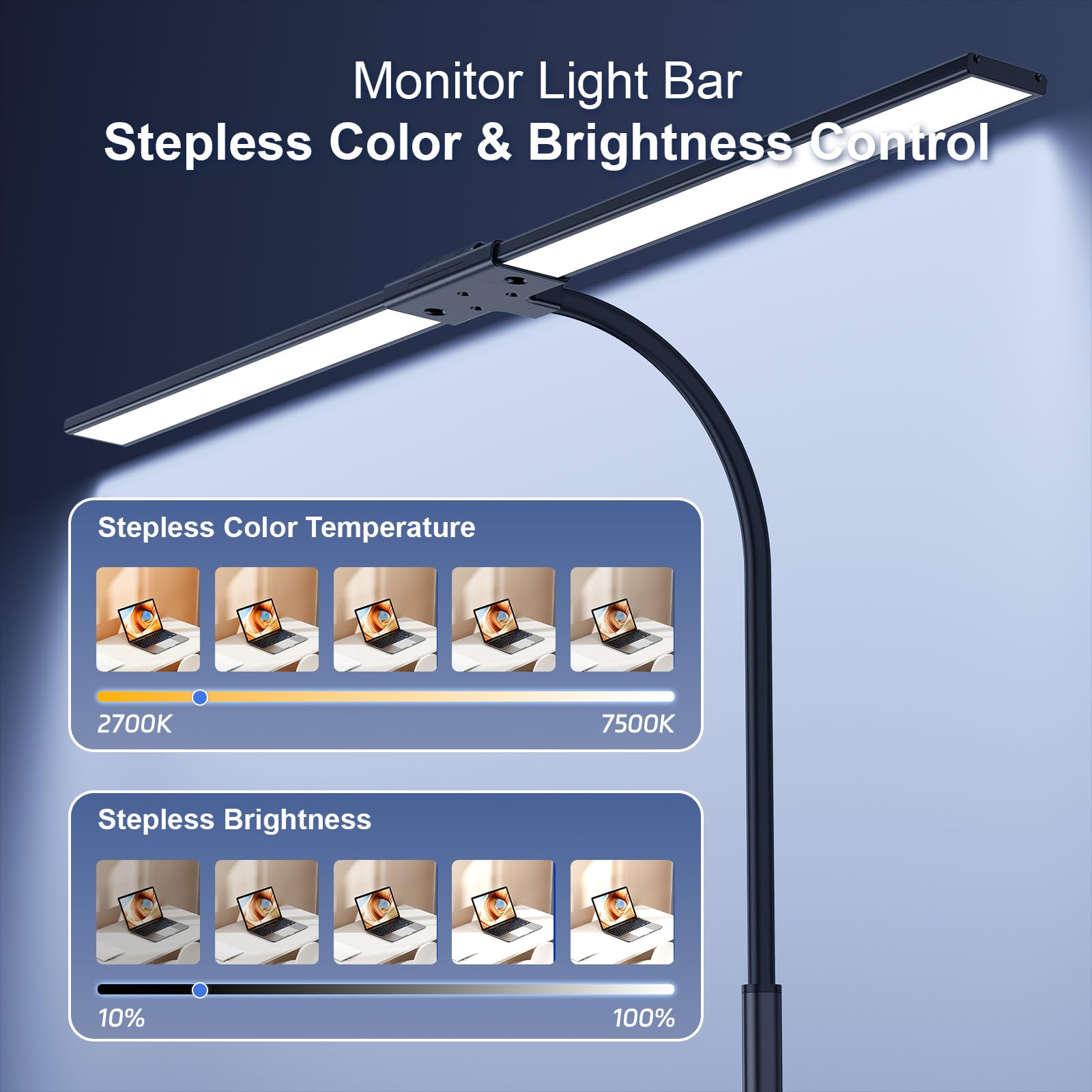 Lampara de Escritorio de LED 24W con Control Remoto - 1500LM 80CM Flexo LED Escritorio con Pinza Luz Leer Puerto de carga USB para Estudiar, Oficina, Negro