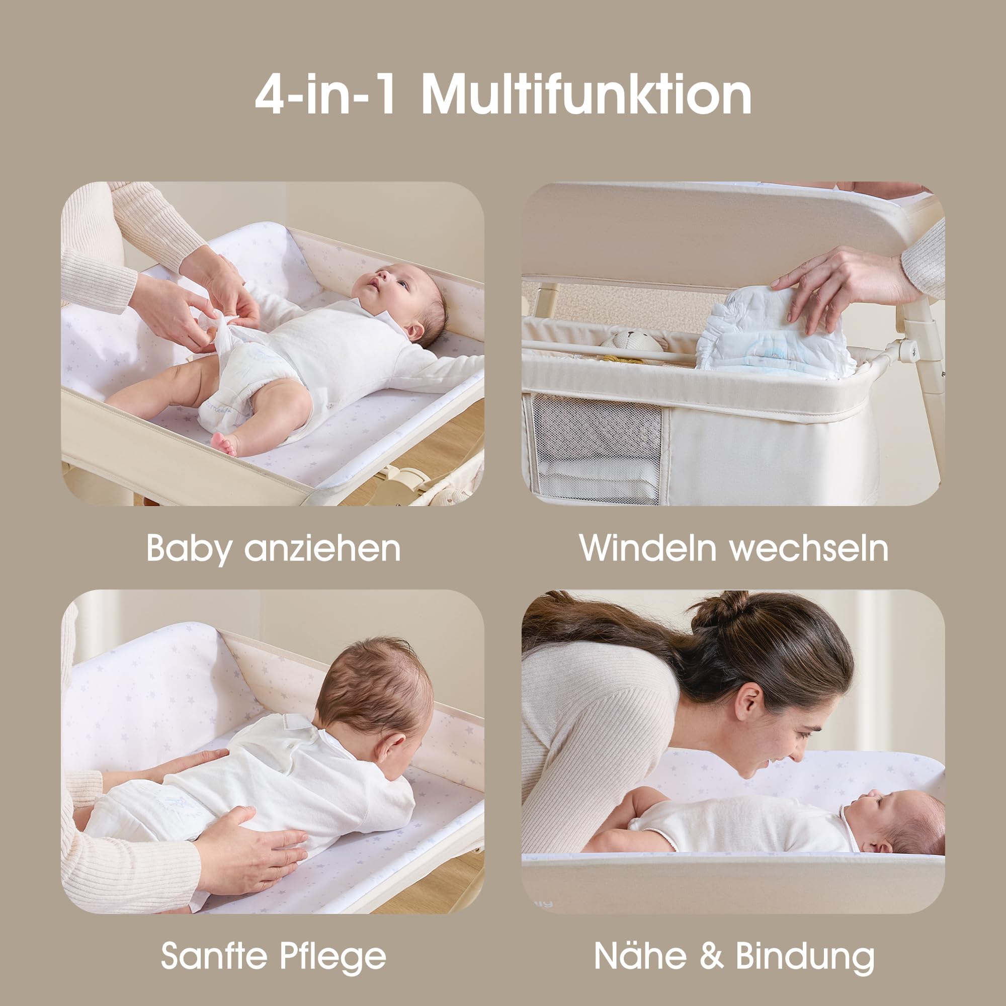 Maydolly cambiador plegable y ajustable en altura para bebé, mesa portátil con ruedas, colchón impermeable y fácil de limpiar, mueble infantil compacto con estantes – beige