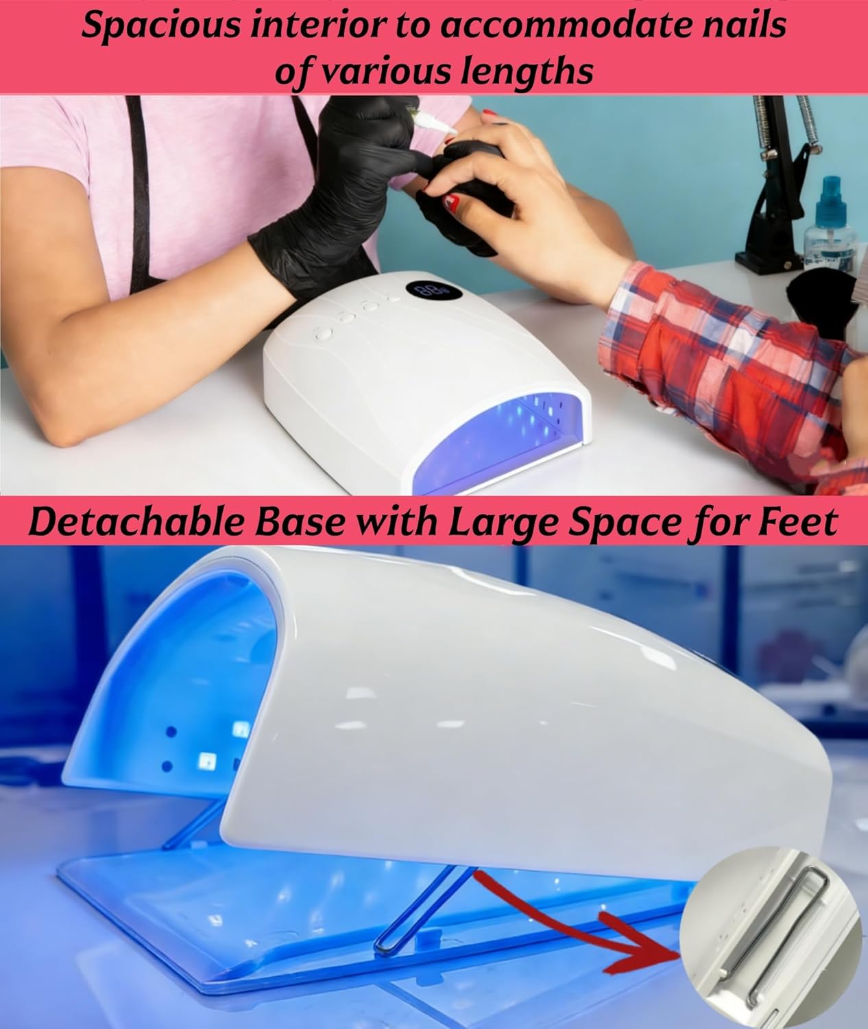 Cordless UV Nail Lamp, 96W UV LED Nail lamp for Gel Polish & Acrylic Nails, Fast Curing Nail Light with 4 Timers, Detachable Base, Auto Sensor, 45 LED Beads, Salon & Home Use (White)