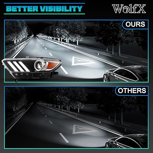Miniatura 8 de WolfX Faros delanteros para Ford Mustang Coupe y convertible 2015 2016 2017, compatible con Shelby GT350 2016-2020, GT500 2020-2021 OE conjunto de