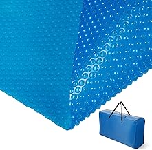 Goplus Pool Cover, 18 x 36 FT Solar Blanket 12 Mil with Carrying Bag for In-Ground and Above-Ground Swimming Pools, Rectangle Hot Tub SPA Thermal Blanket, Blue Bubble