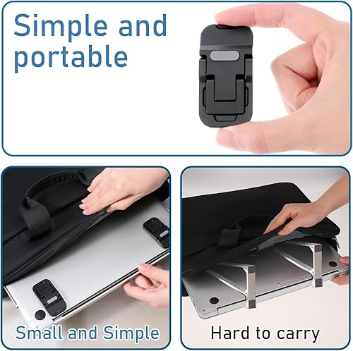 Miniatura 5 de Bewudy 2 soportes portátiles para teclado, ajuste de ángulo de inclinación doble, elevador plegable para laptop, pies autoadhesivos para la mayoría