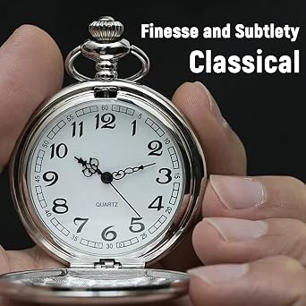 Classical Quartz Pocket Watch, Classical Sculptured Fob Pocket Watch, Numerals Antique Silver with Chain, Men Women Pocket Watches Pendant Gift for Birthday Anniversary Day Fathers Day