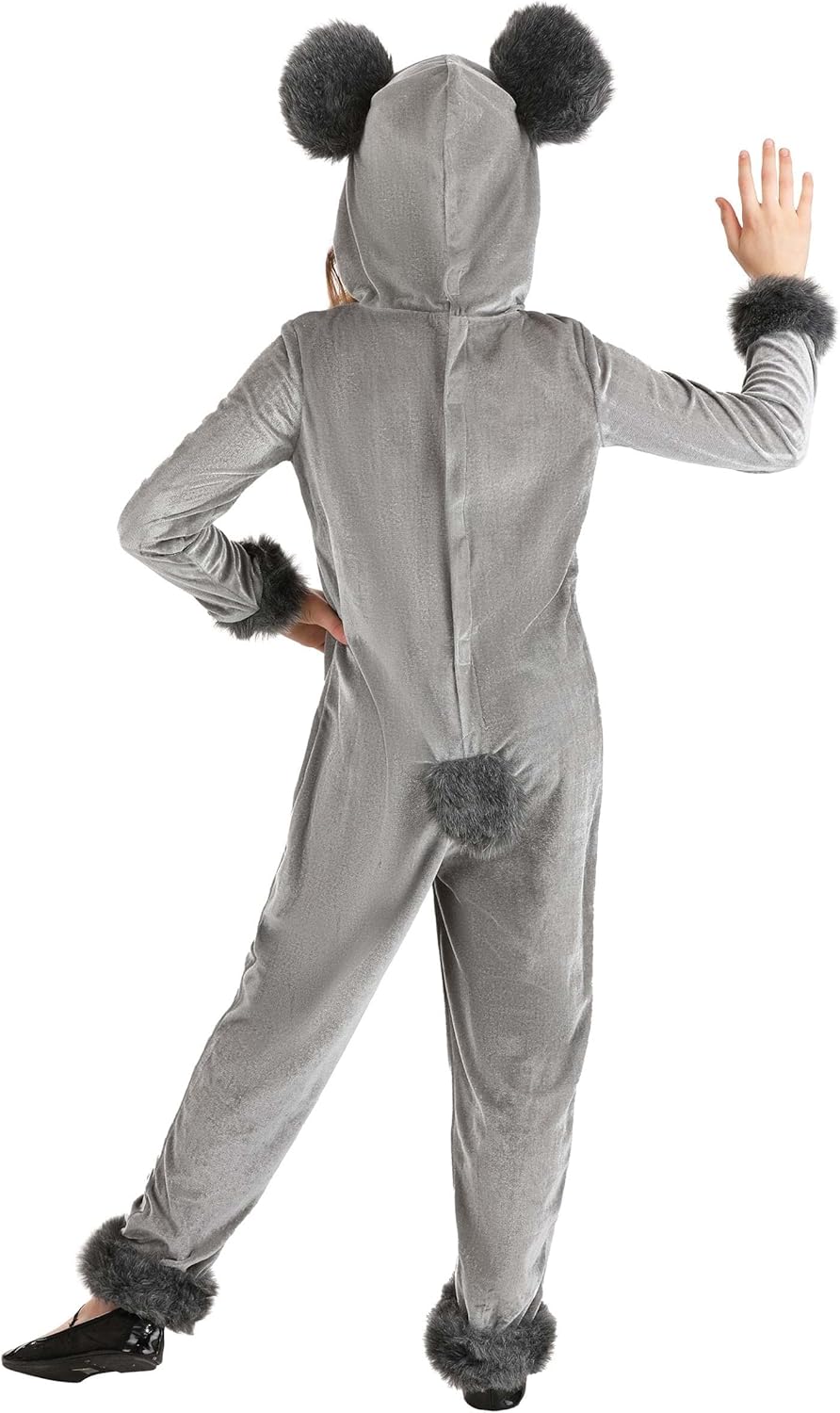 Kids Gray Hooded Koala Bear Costume for Girls Jumpsuit Onesie For Halloween or Dress Up Party - Image 2