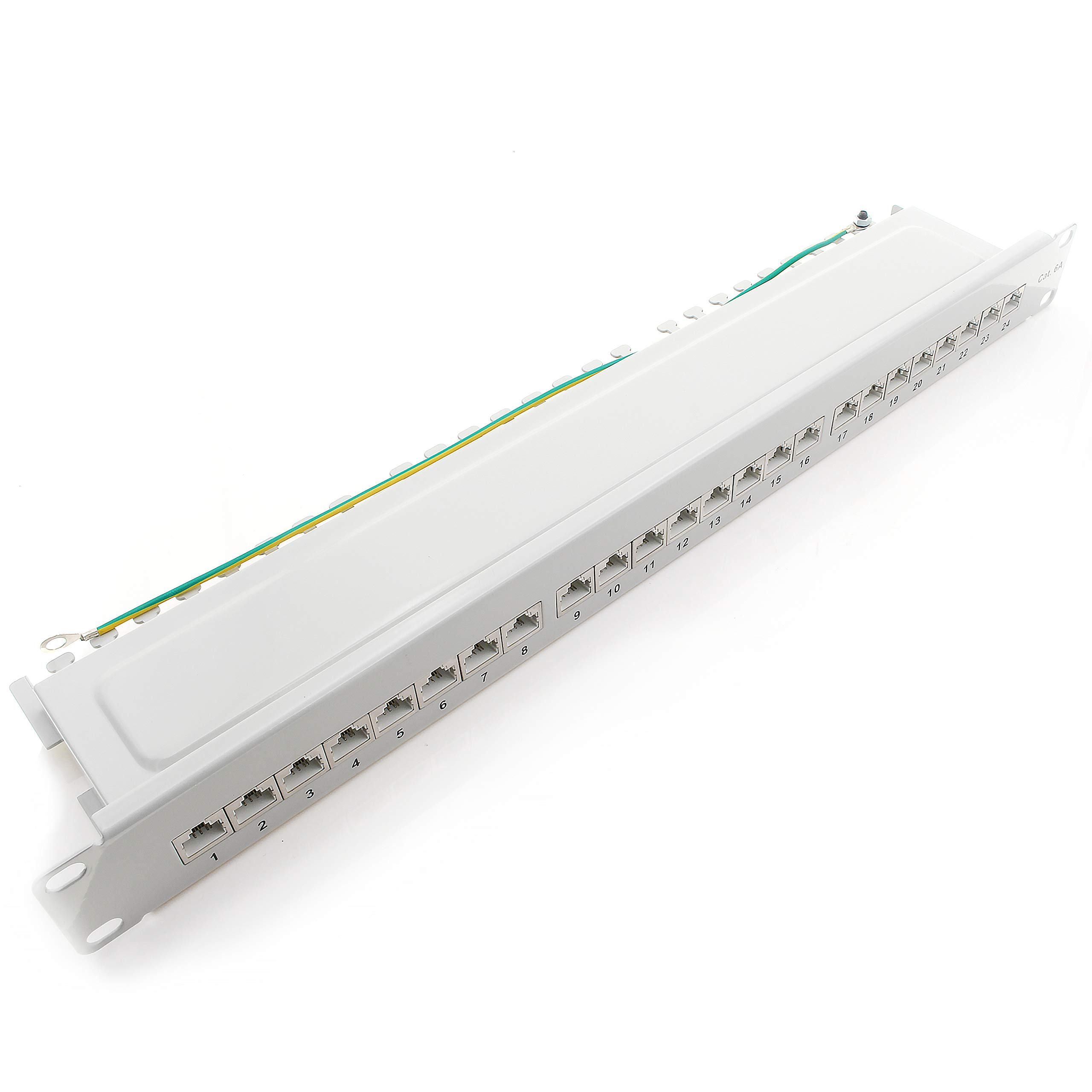 1aTTack.de Patch Panel CAT5 CAT6 CAT7 - Toma de red RJ45 Keystone (carcasa de metal CAT6a 24 puertos), color blanco