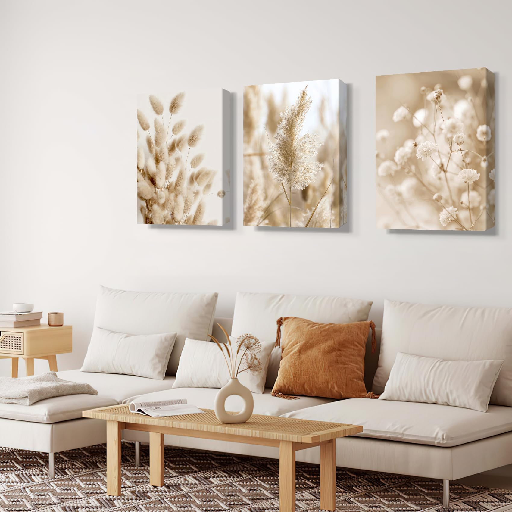 3 Pcs Wooden Framed Canvas Wall Art Set Bohemian Sage Green Canvas Prints Poster Geometric Line Beige Green Pictures for Living Room Bedroom Dinning Room Hallway Stairs Wall Decor 30x40cm x3pcs — view 252