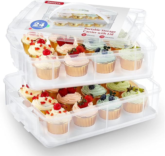 Gencywe Plastic Cupcake Carrier 24 Count, 2-Layer Cupcake Holder Carries